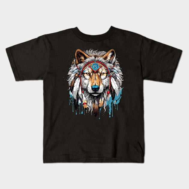 Native American Headpiece Native American Indian Wolf Kids T-Shirt by smartrocket